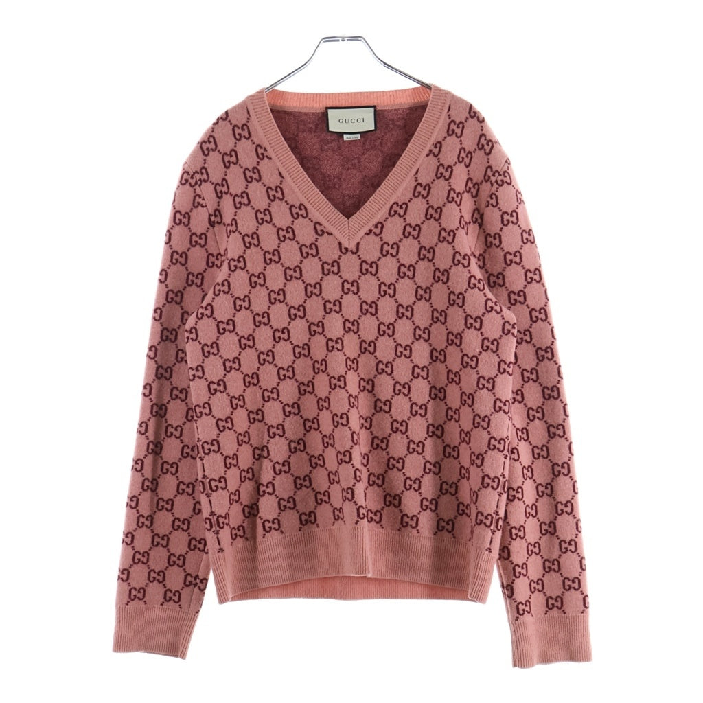 GUCCI(グッチ) 20SS GGスプリーム Vネック ニットセーター ピンク 597725 XKA4R
