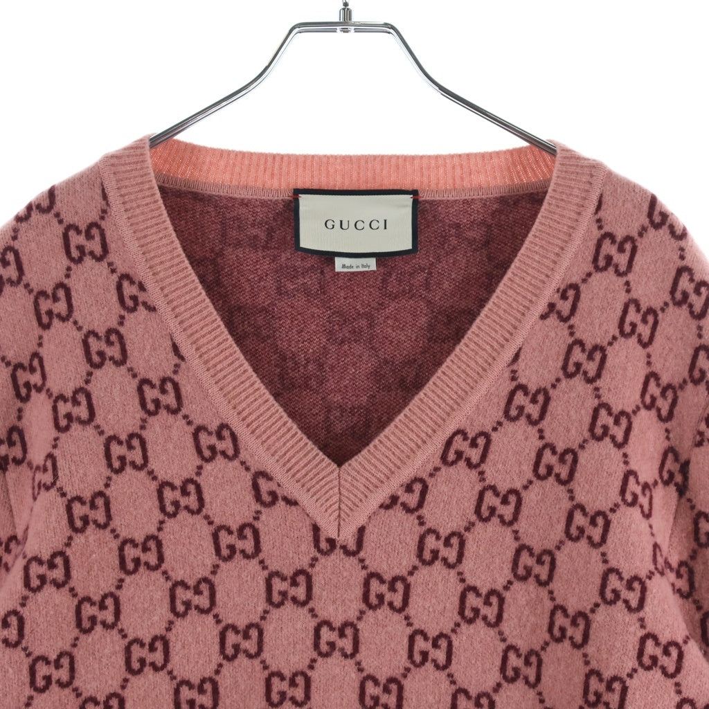 GUCCI(グッチ) 20SS GGスプリーム Vネック ニットセーター ピンク 597725 XKA4R