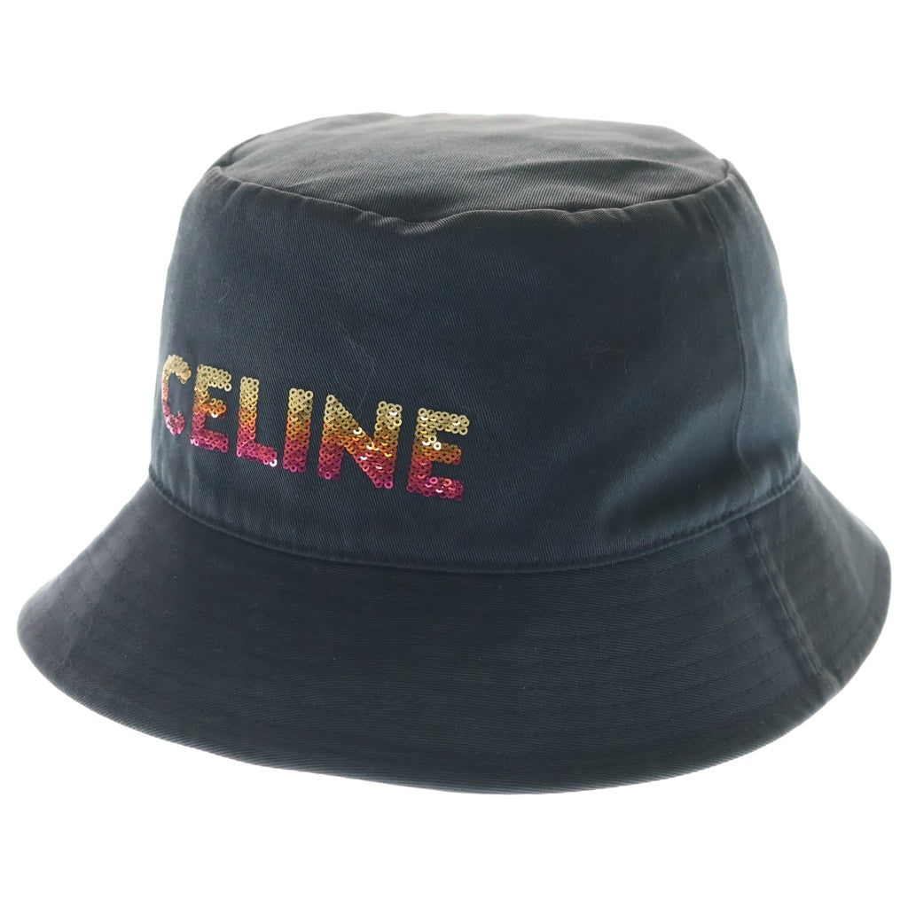 CELINE(セリーヌ) LOGO BUCKET HAT スパンコール ロゴプリント バケットハット 帽子 ブラック 2AUO1968P レディース
