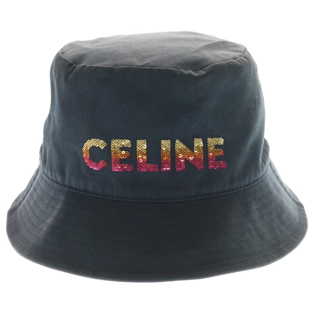 CELINE(セリーヌ) LOGO BUCKET HAT スパンコール ロゴプリント バケットハット 帽子 ブラック 2AUO1968P レディース