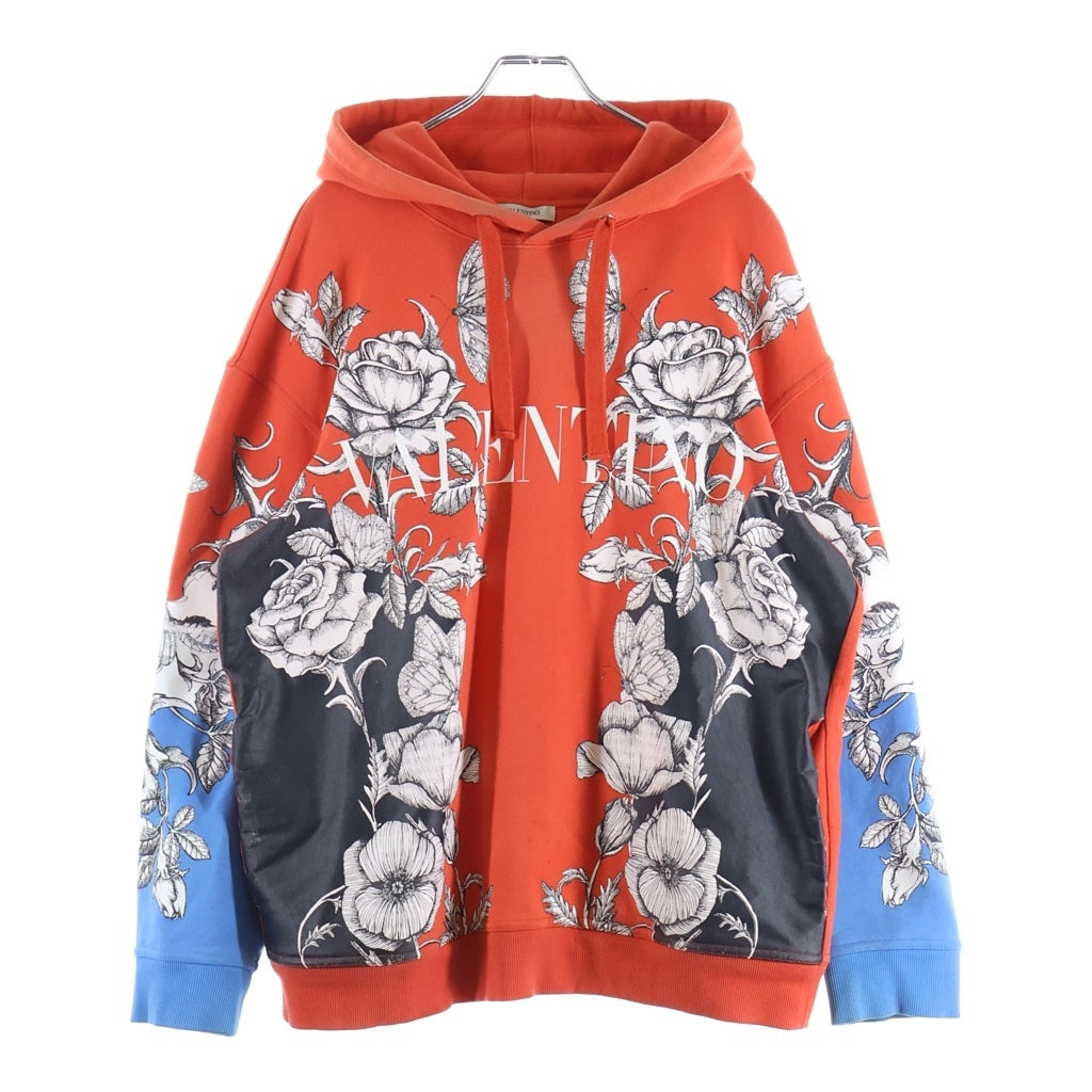 VALENTINO(ヴァレンティノ) DARK BLOOMING PRINT HOODIE フローラル総柄 ロゴプリント スウェットプルオーバーパーカー レッド WV3MF19I7L6