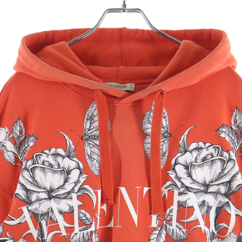 VALENTINO(ヴァレンティノ) DARK BLOOMING PRINT HOODIE フローラル総柄 ロゴプリント スウェットプルオーバーパーカー レッド WV3MF19I7L6