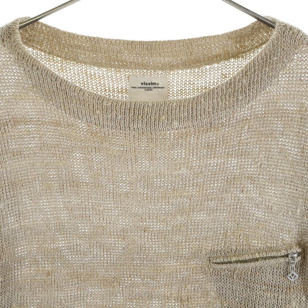 VISVIM(ヴィスヴィム) 21SS MARIE BOAT NECK L/S ポケットデザイン クルーネック プルオーバー 長袖ニット セーター ベージュ 0121105012002