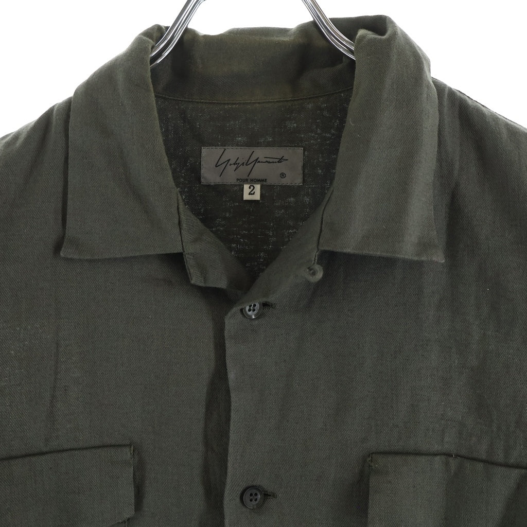 Yohji Yamamoto POUR HOMME(ヨウジヤマモト プールオム) 18SS ダブルポケット 開襟 半袖 ボタン シャツ カーキ HW-B74-043