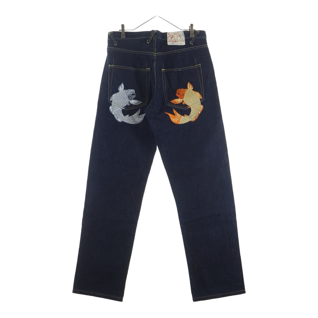 EVISU(エビス) バックポケット鯉刺繍 ボタンフライ ストレート デニムパンツ インディゴ Lot0041