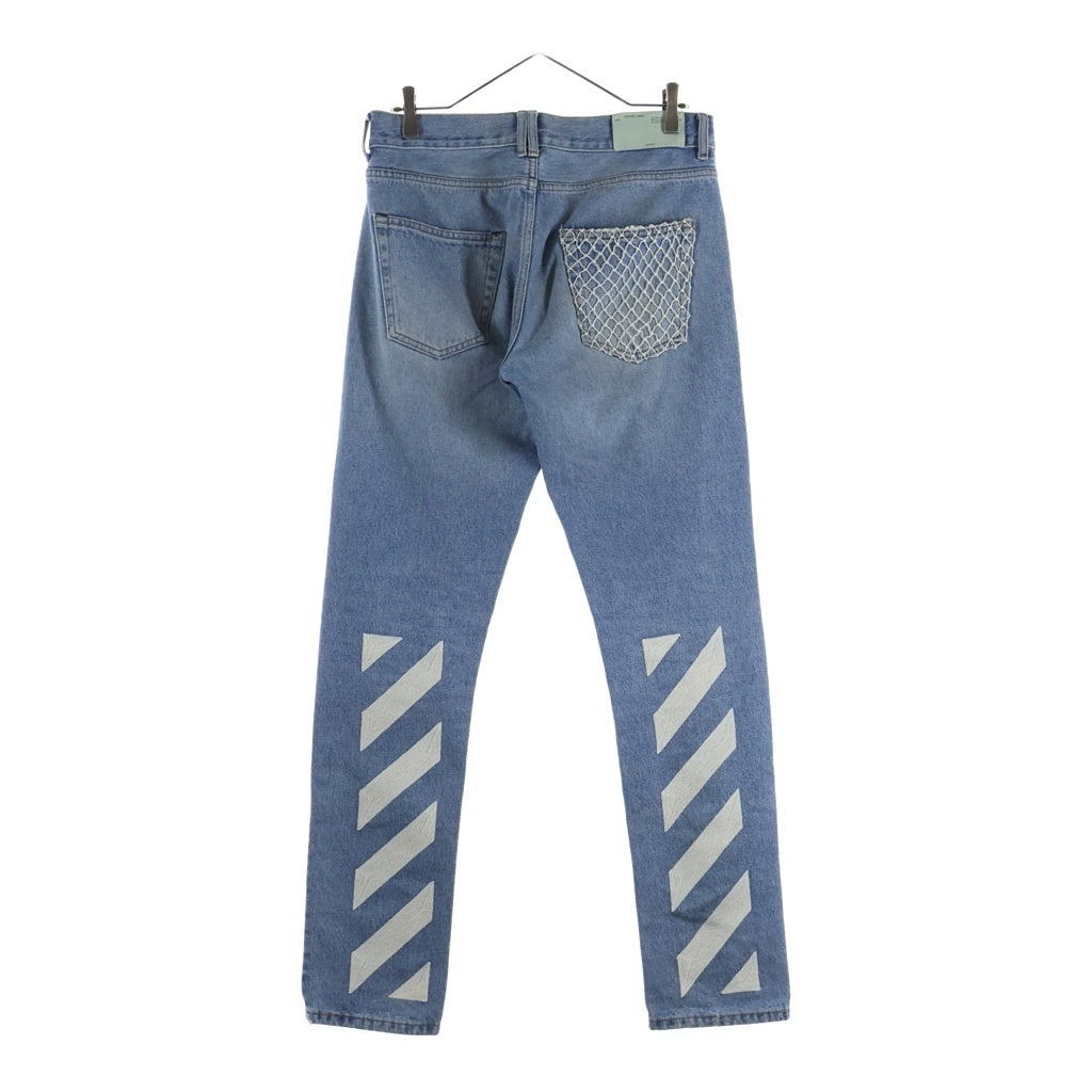 OFF-WHITE(オフホワイト) 19AW Slim Fit Bleached Jeans ブリーチ加工 スリムフィットデニムパンツ インディゴ OMYA011E19386045
