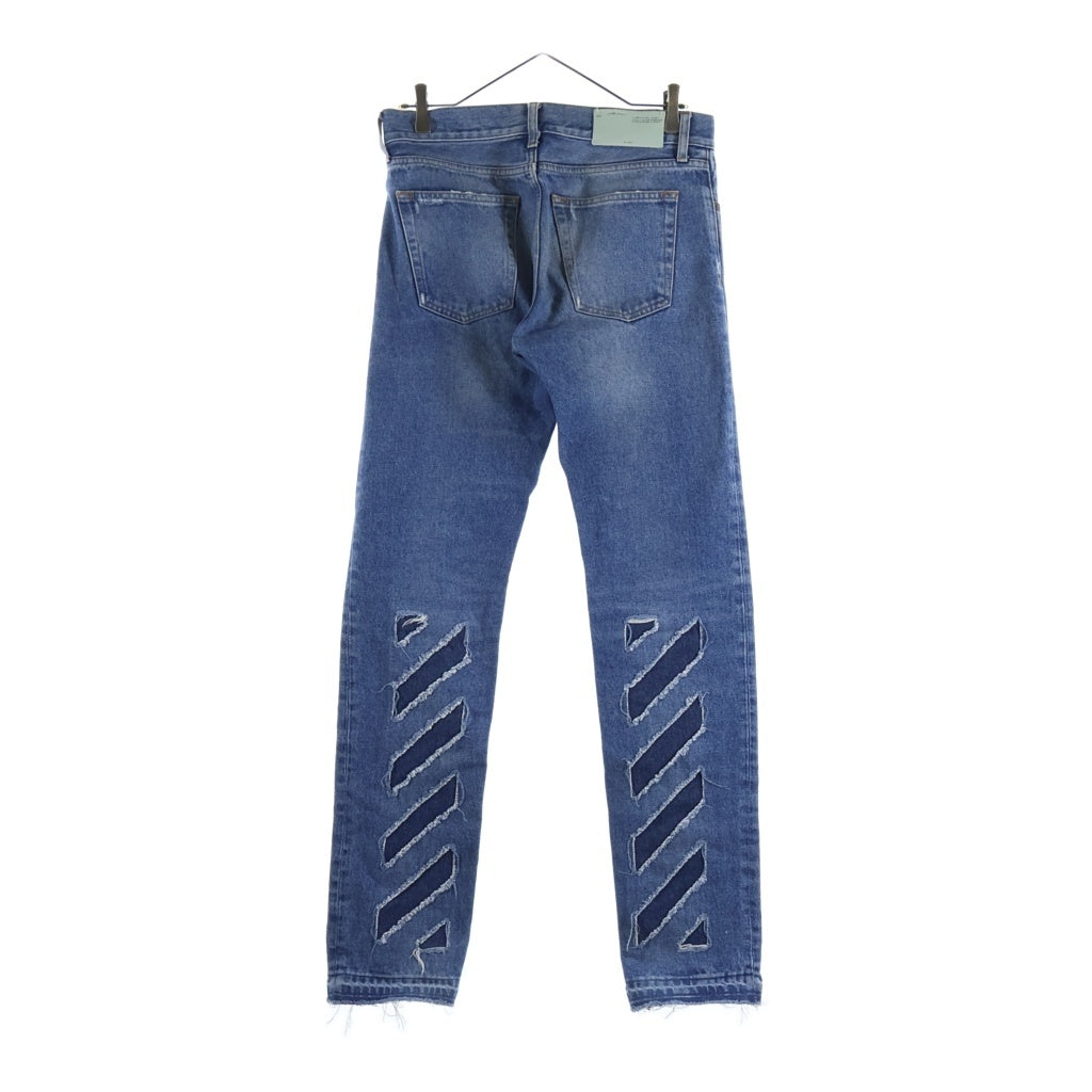 OFF-WHITE(オフホワイト) 17AW Slim Fit Jeans スリムフィットデニムパンツ ダメージ加工 バイアス柄 インディゴ OMCE015F17149068