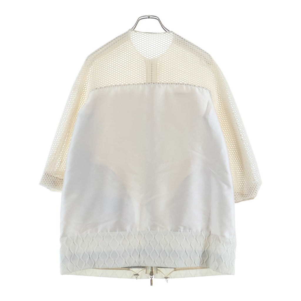MONCLER(モンクレール) ZOE ジップアップ メッシュ切り替え シルクジャケット コート ホワイト レディース 311934613690