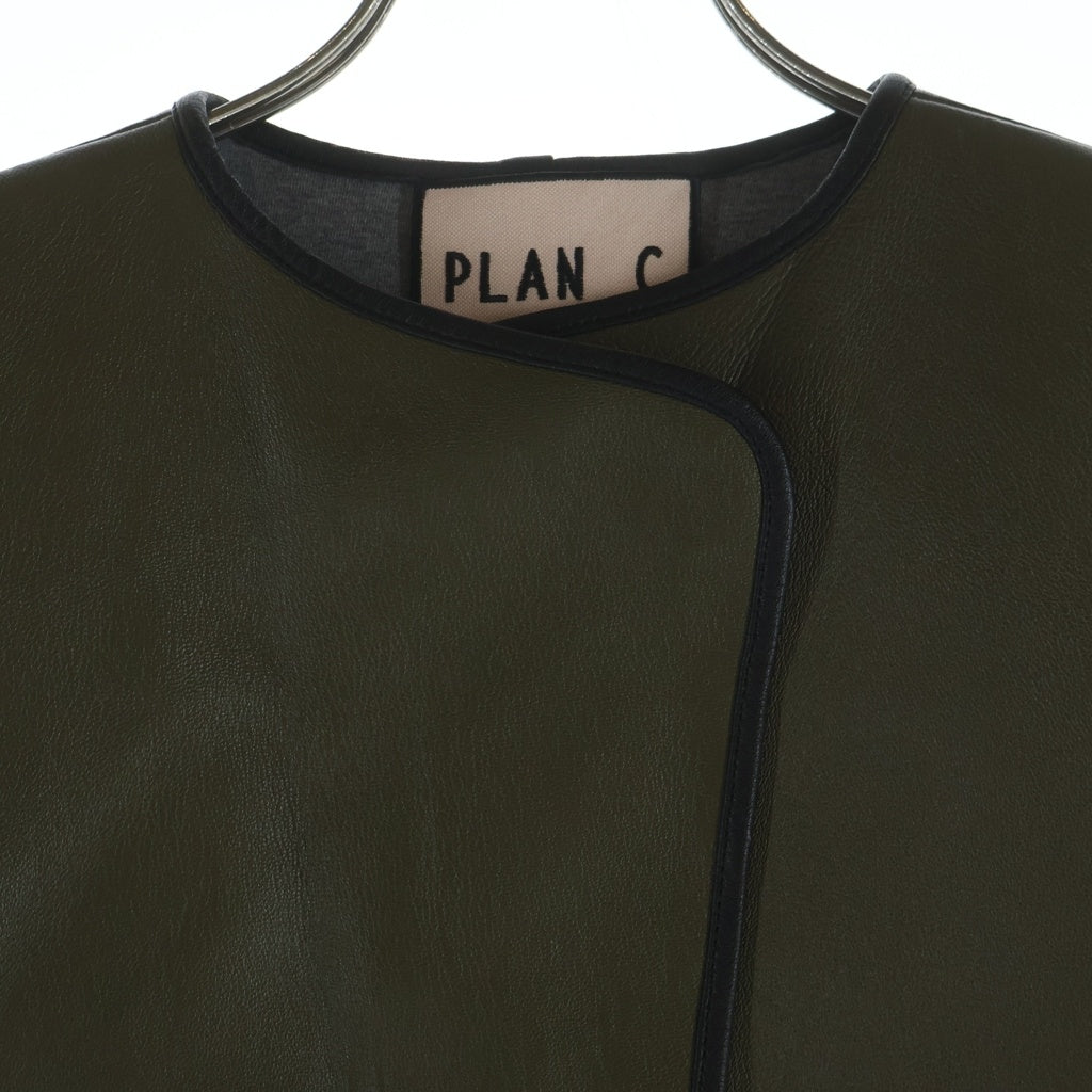 PLAN C(プランシー) ラムレザー ノーカラー ロングレザーベスト コート オリーブ レディース GLCXA52L00LAC02