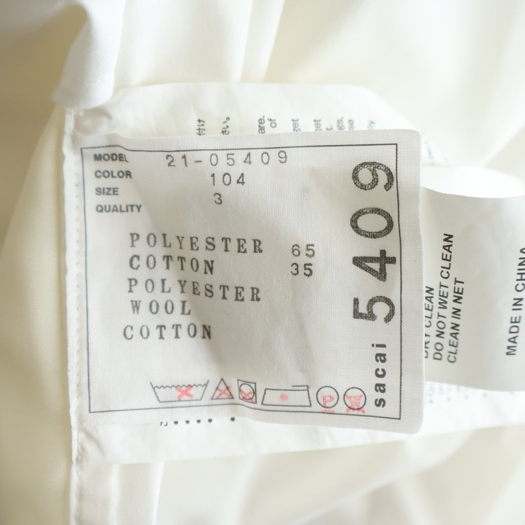 Sacai(サカイ) 21SSCotton Poplin Dress 半袖 シャツ ワンピース ドレス ホワイト レディース 21-05409