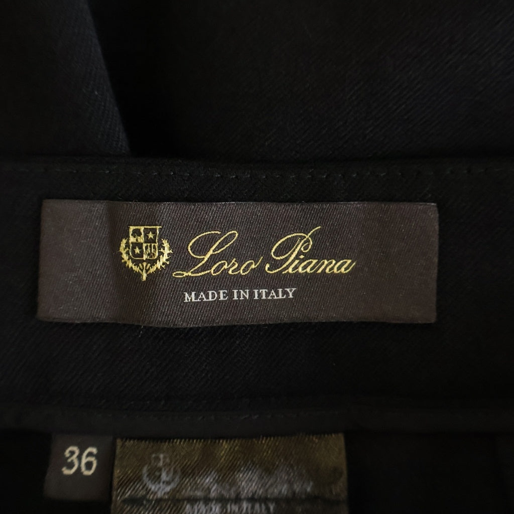 Loro Piana(ロロピアーナ) センタープリーツ サイドジップ ウール クロップドパンツ スラックス ブラック レディース