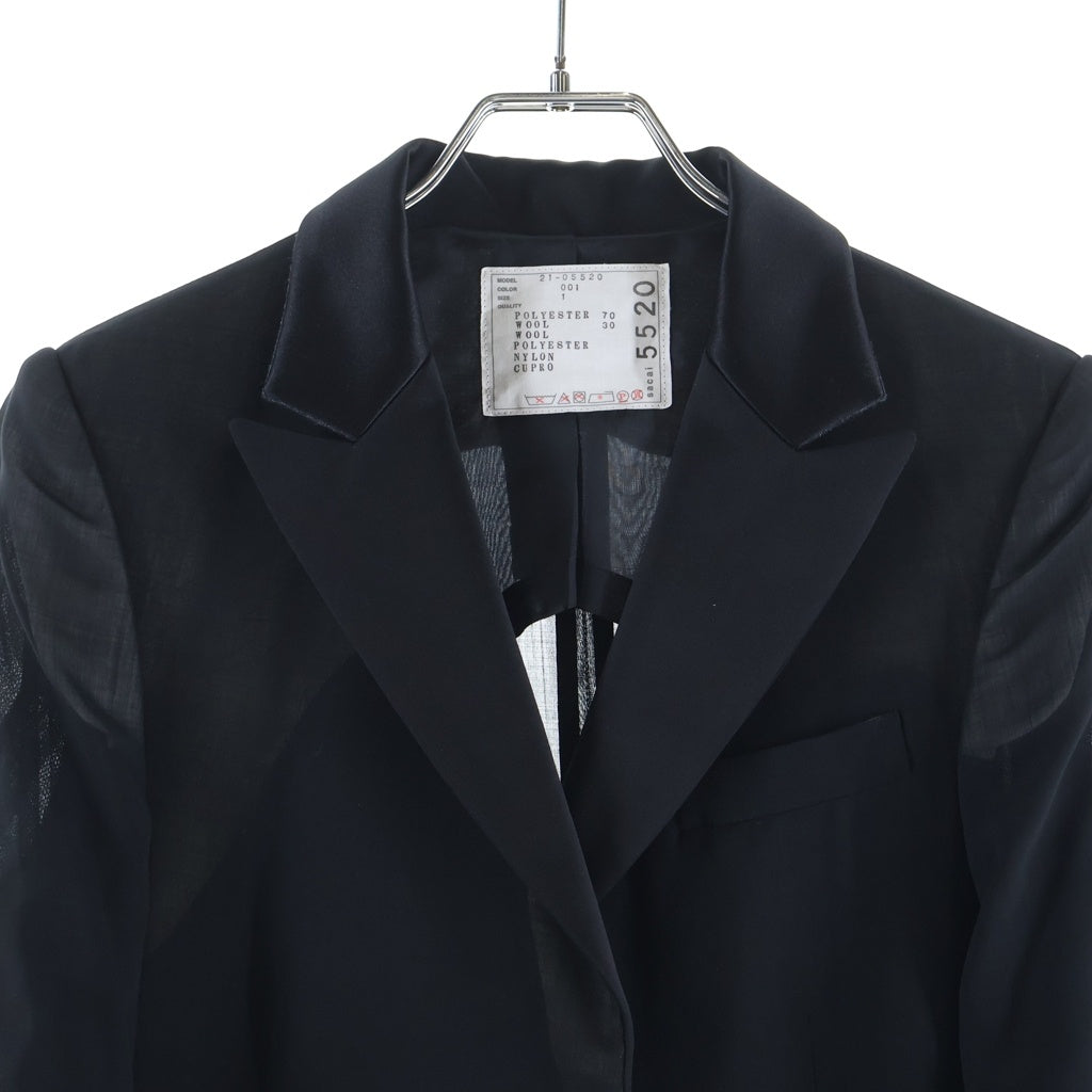 Sacai(サカイ) ASYMMETRY POLYWOOL CHESTER COAT アシンメトリー チェスターコート ジャケット ブラック レディース 21-05520