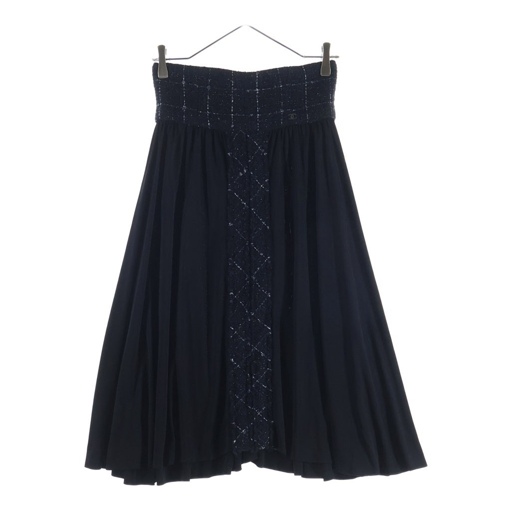 CHANEL(シャネル) 16AW グリッドチェック ツイード切り替え ギャザー スカート ブラック P54588V34910 レディース