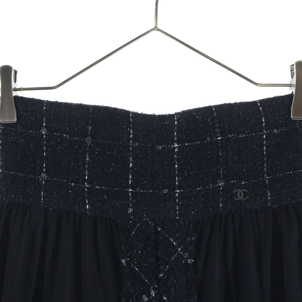 CHANEL(シャネル) 16AW グリッドチェック ツイード切り替え ギャザー スカート ブラック P54588V34910 レディース