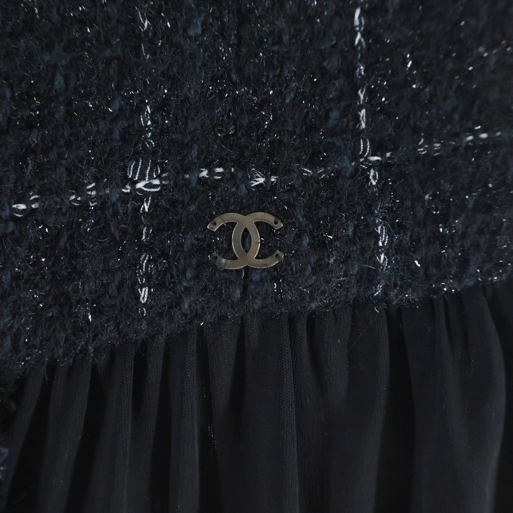 CHANEL(シャネル) 16AW グリッドチェック ツイード切り替え ギャザー スカート ブラック P54588V34910 レディース