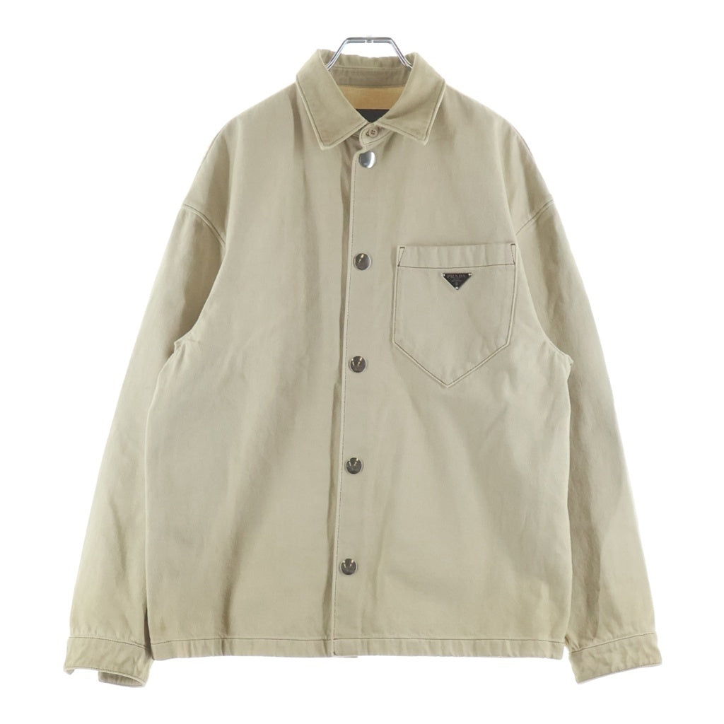 PRADA(プラダ) 24SS Triangle Logo Plate Denim Shirt プラダ トライアングル ロゴプレート デニムシャツ デニムジャケット ベージュ GEC066