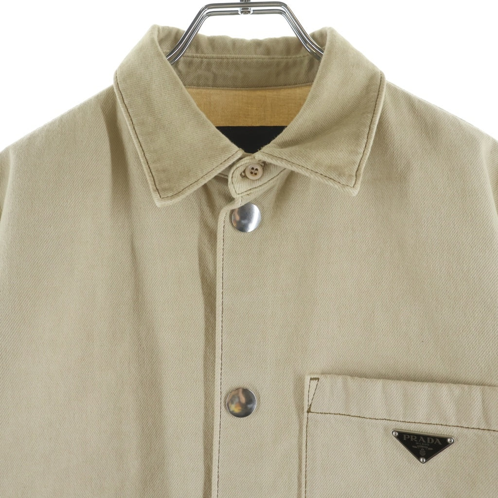 PRADA(プラダ) 24SS Triangle Logo Plate Denim Shirt プラダ トライアングル ロゴプレート デニムシャツ デニムジャケット ベージュ GEC066