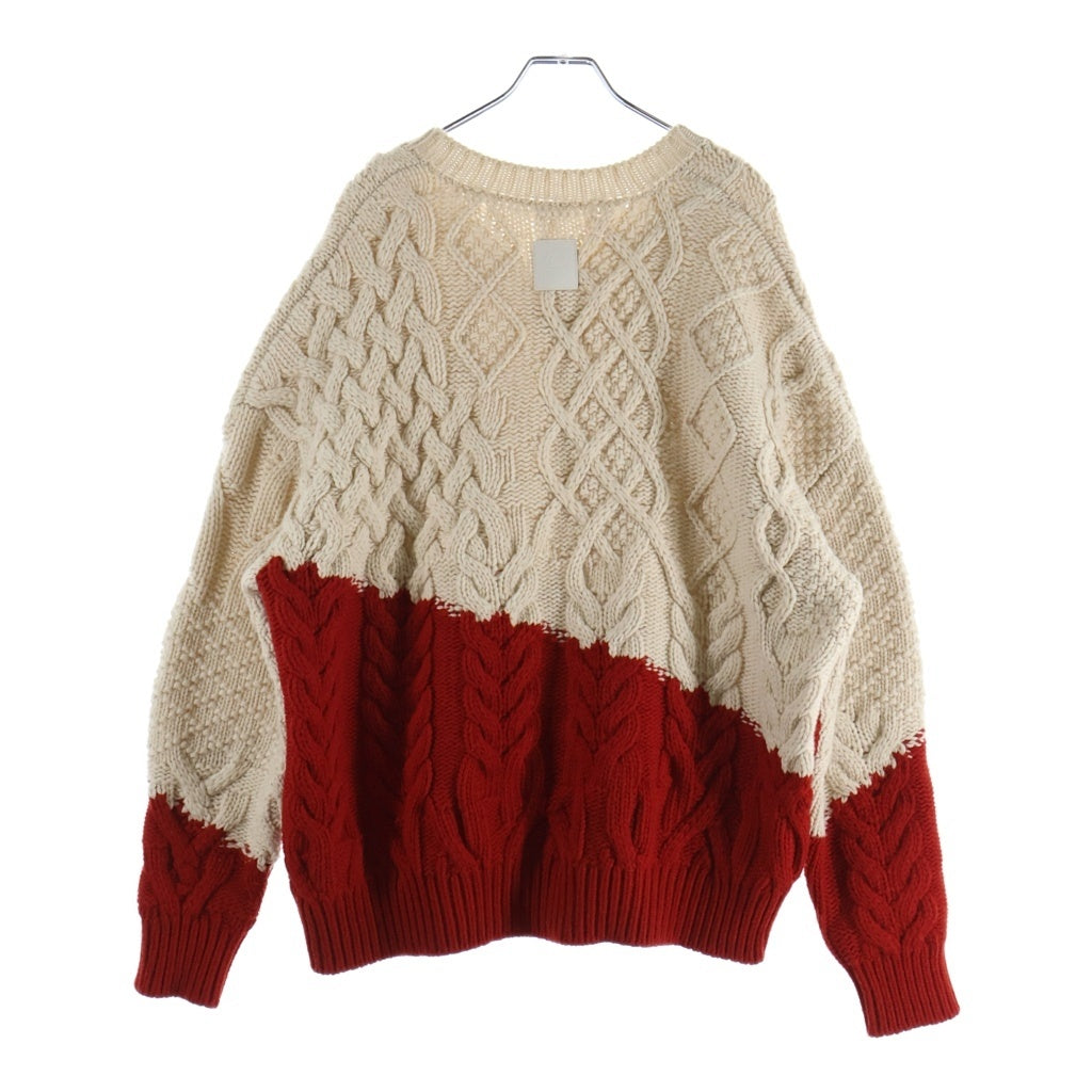 LOEWE(ロエベ) 23AW グラデーション ケーブル 編みニットセーター H526Y 14KH6 ホワイト/レッド