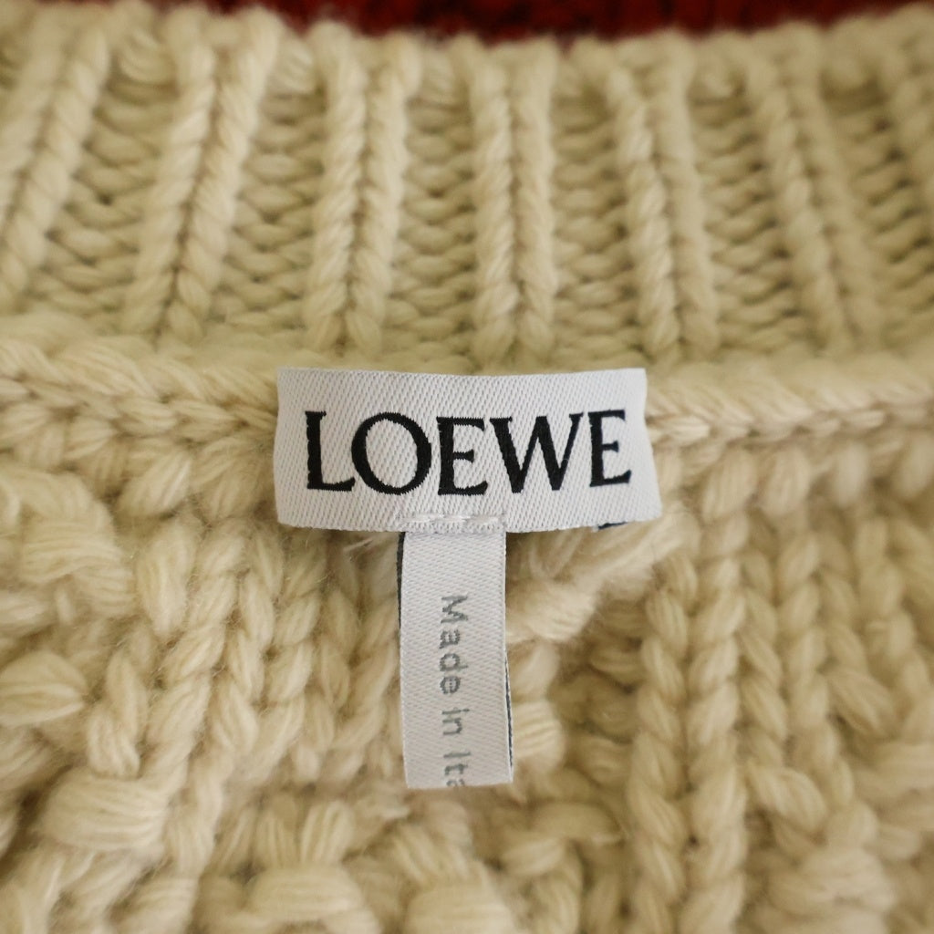 LOEWE(ロエベ) 23AW グラデーション ケーブル 編みニットセーター H526Y 14KH6 ホワイト/レッド