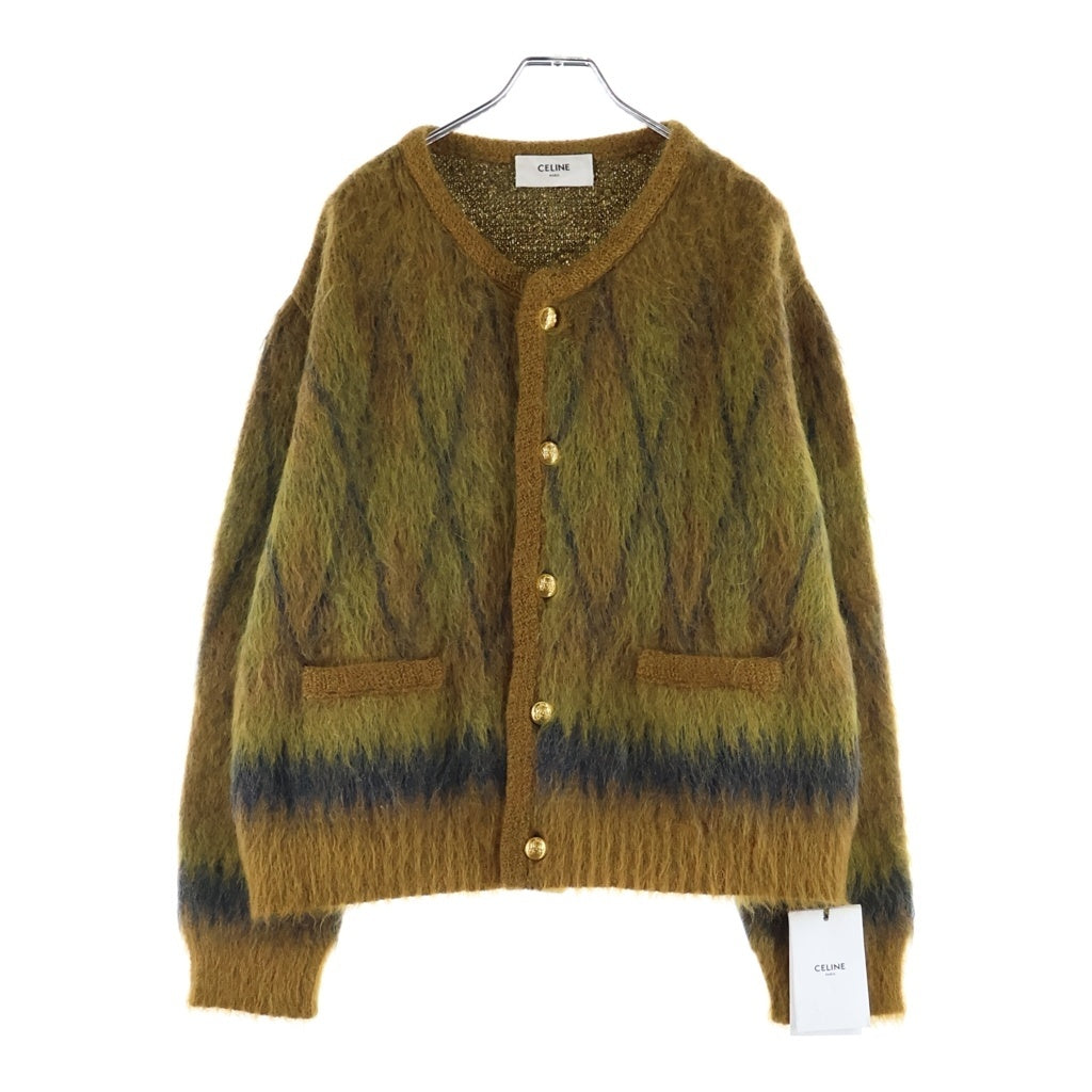 CELINE(セリーヌ) CARDIGAN JACKET アーガイル柄 ブラッシュドモヘアニット カーディガン ブラウン 2AT0A293Y