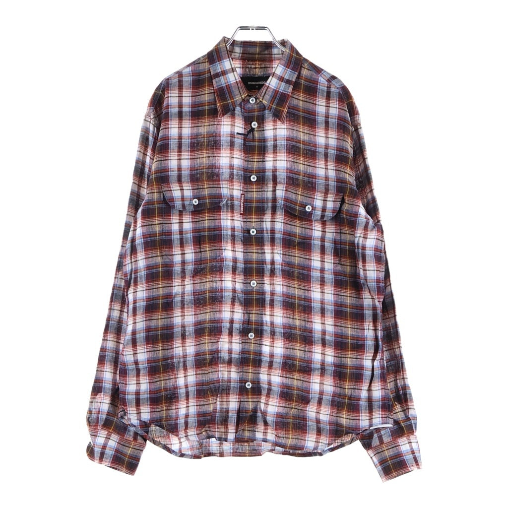 DSQUARED2(ディースクエアード) 26SS Ombre L/S Shirt オンブレ 長袖チェックシャツ レッド S74DM1006