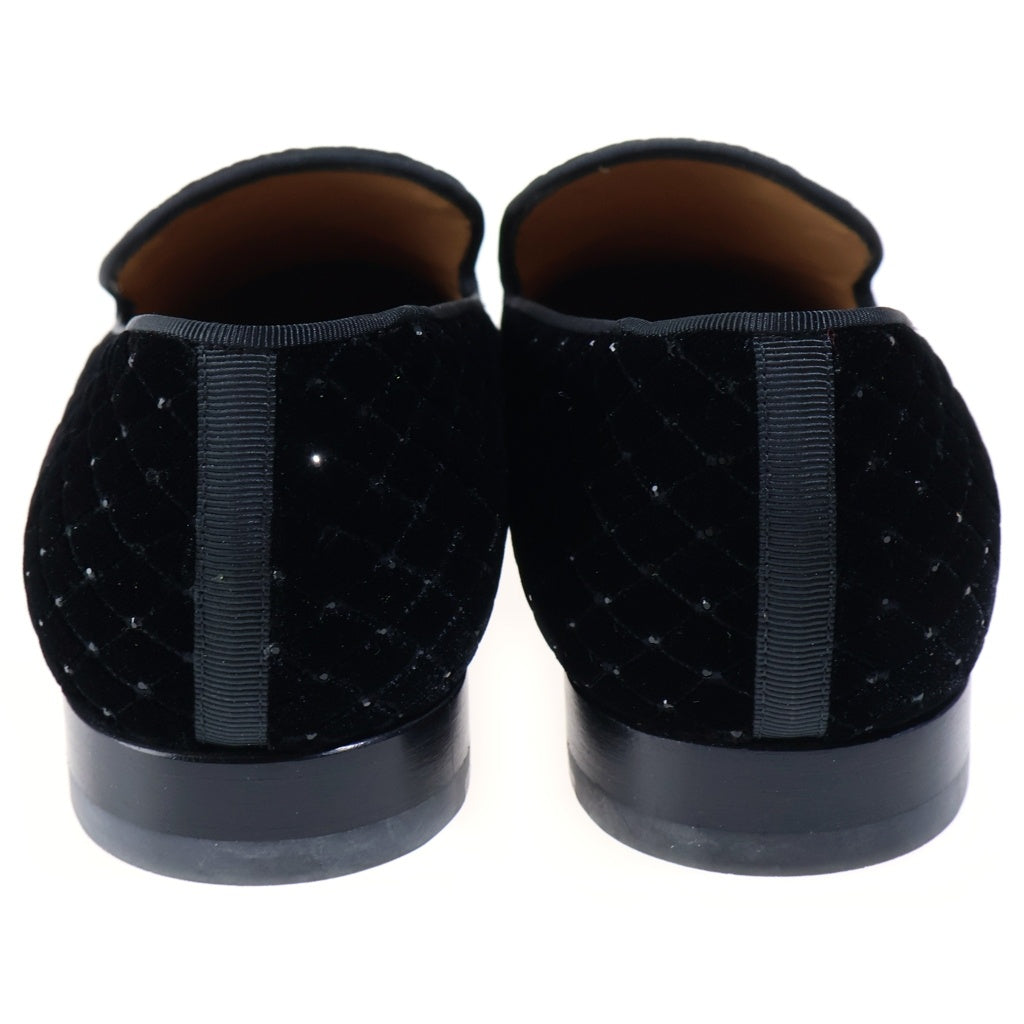 CHRISTIAN LOUBOUTIN(クリスチャンルブタン) ST ORDRE FLAT VELVET キルティング ラインストーン スリッポン ベルベット ローファー ネイビー 1170287