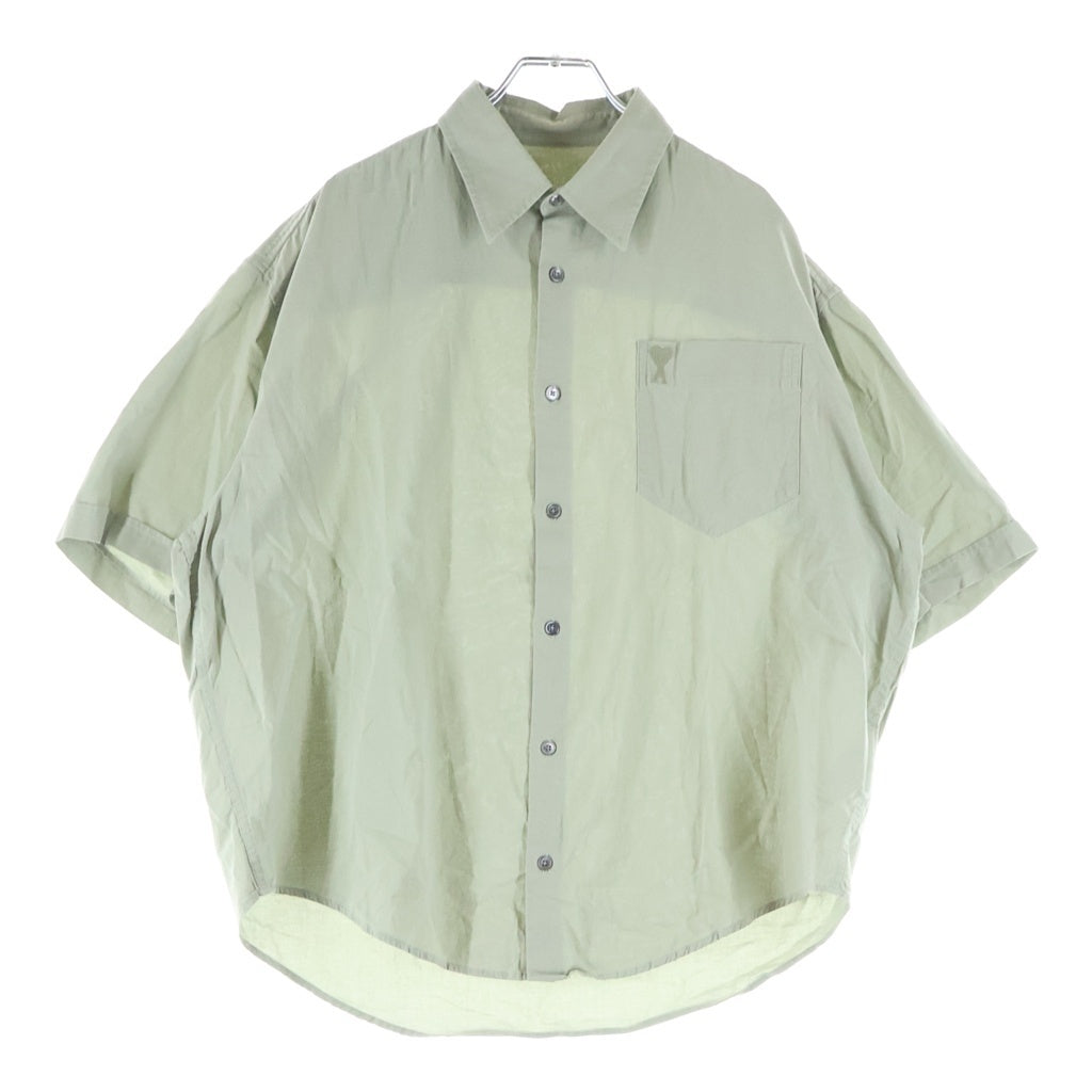 ami paris(アミパリス) ハートロゴエンブロイダリーデザイン レギュラーカラー ルーズフィット 半袖 ボタン シャツ グリーン HSH240.CO0062