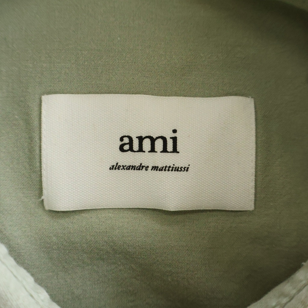 ami paris(アミパリス) ハートロゴエンブロイダリーデザイン レギュラーカラー ルーズフィット 半袖 ボタン シャツ グリーン HSH240.CO0062