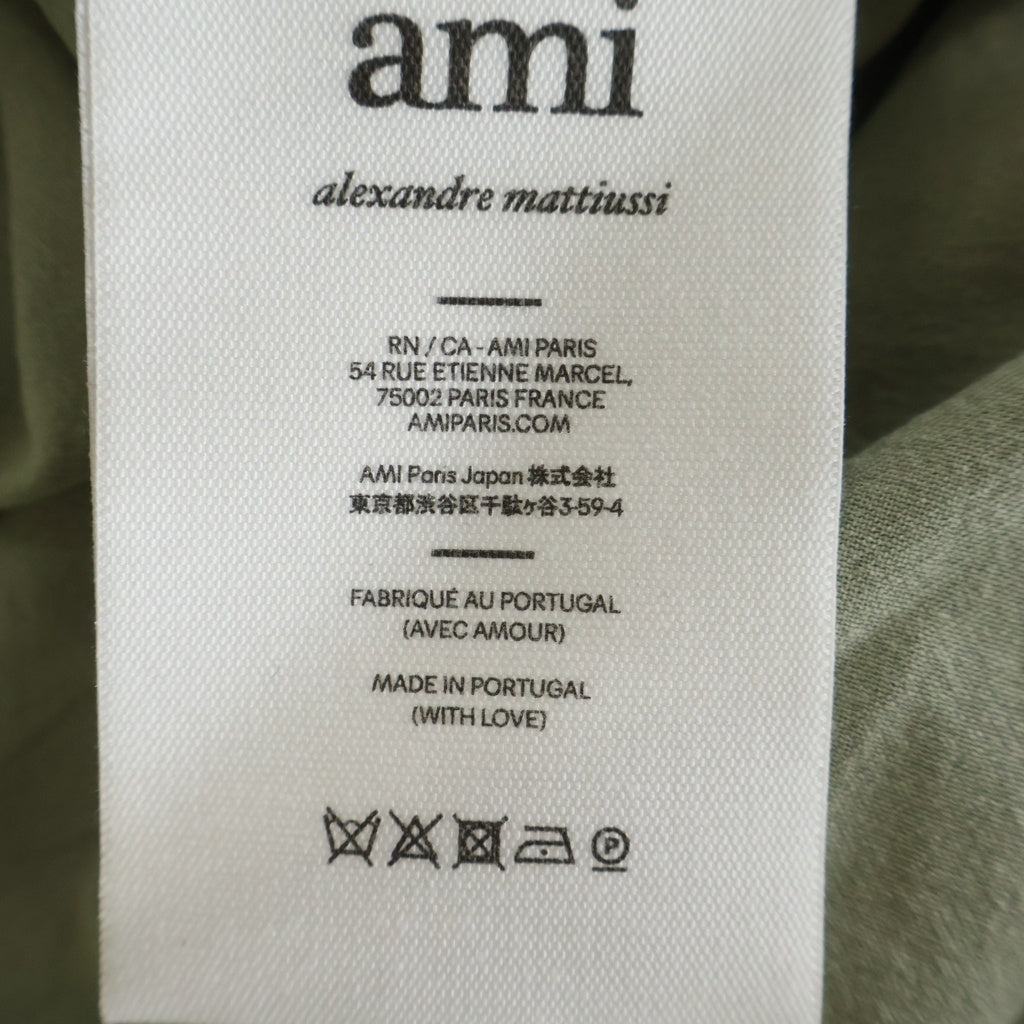 ami paris(アミパリス) ハートロゴエンブロイダリーデザイン レギュラーカラー ルーズフィット 半袖 ボタン シャツ グリーン HSH240.CO0062