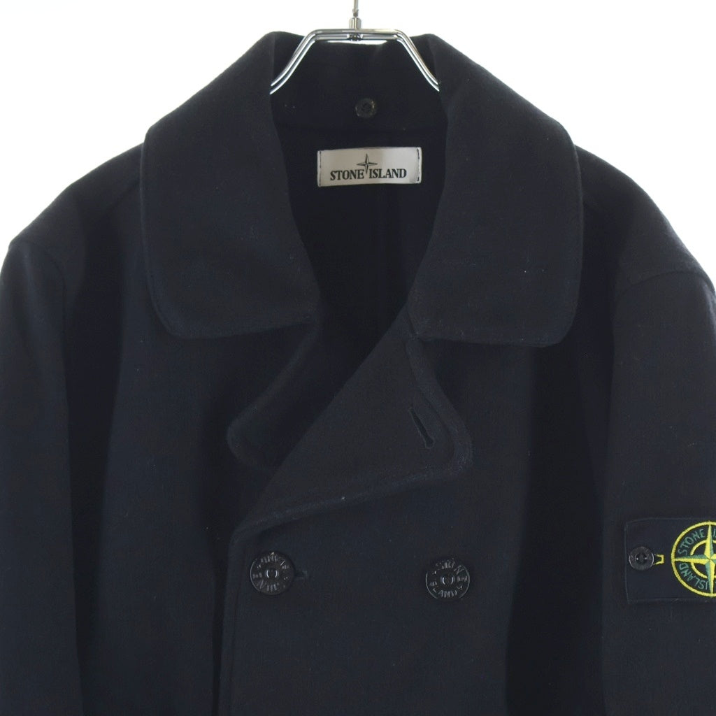 STONE ISLAND(ストーンアイランド) 21AW PANNO SPECIALE ロゴパッチデザイン ジップ付きポケット ウール混 ピーコート ジャケット ブラック 751543609