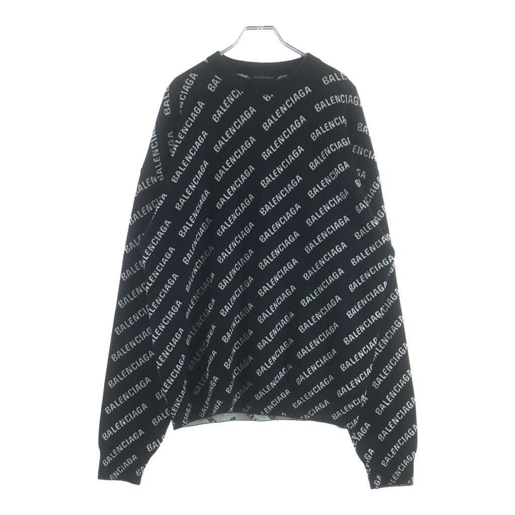 BALENCIAGA(バレンシアガ) MINI ALLOVER LOGO SWEATER 総柄ロゴデザイン クルーネック ニット セーター ブラック 719654 T1660