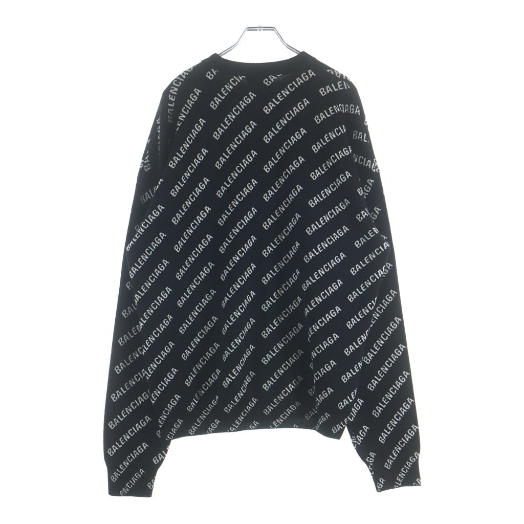BALENCIAGA(バレンシアガ) MINI ALLOVER LOGO SWEATER 総柄ロゴデザイン クルーネック ニット セーター ブラック 719654 T1660
