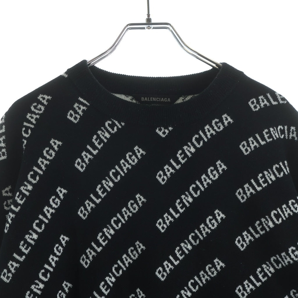 BALENCIAGA(バレンシアガ) MINI ALLOVER LOGO SWEATER 総柄ロゴデザイン クルーネック ニット セーター ブラック 719654 T1660