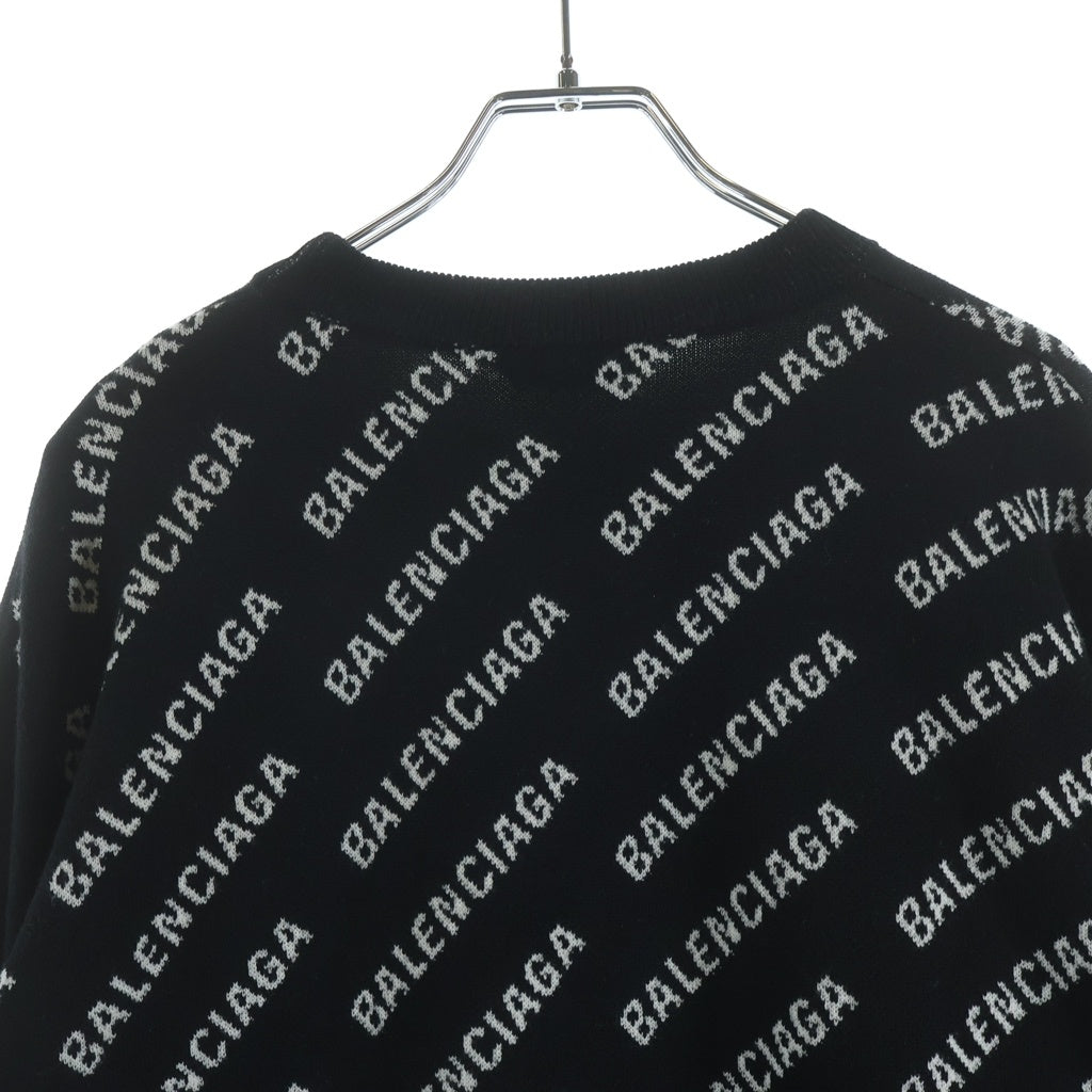 BALENCIAGA(バレンシアガ) MINI ALLOVER LOGO SWEATER 総柄ロゴデザイン クルーネック ニット セーター ブラック 719654 T1660