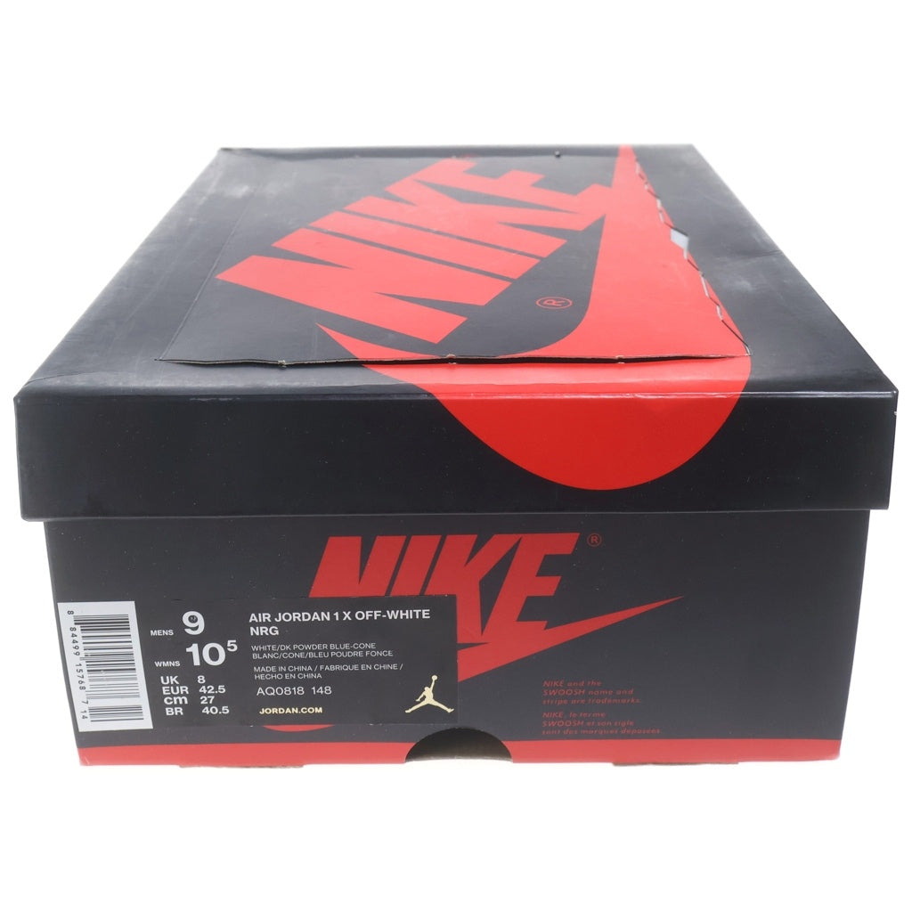 NIKE(ナイキ) ×OFF-WHITE AIR JORDAN 1 HIGH UNC WHITE DARK POWDER BLUE AQ0818-148 オフホワイト エアジョーダン1 ハイカットスニーカー ホワイト/ブルー US9/27cm