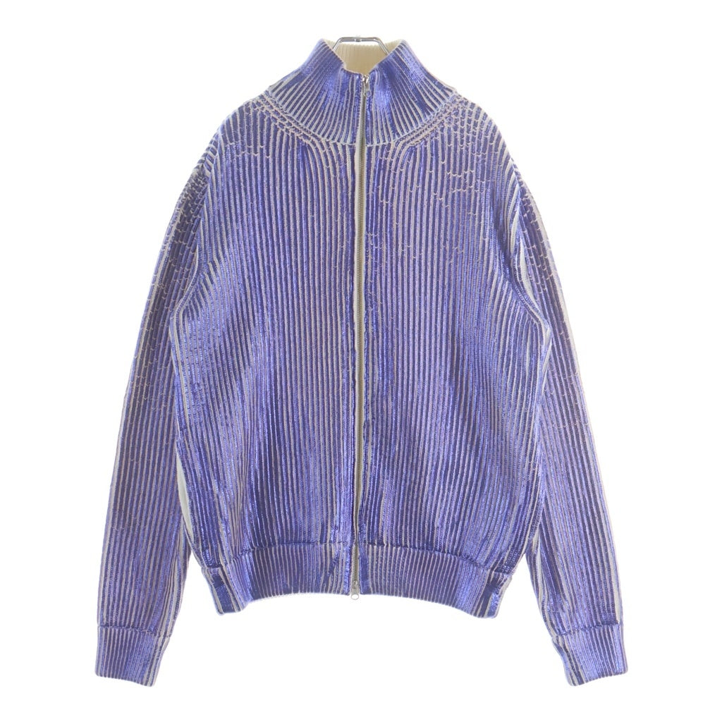 MM6 Maison Margiela(エムエムシックスメゾンマルジェラ) 23AW ラミネートジップアップ ニット カーディガン ホワイト/パープル S52AM0272