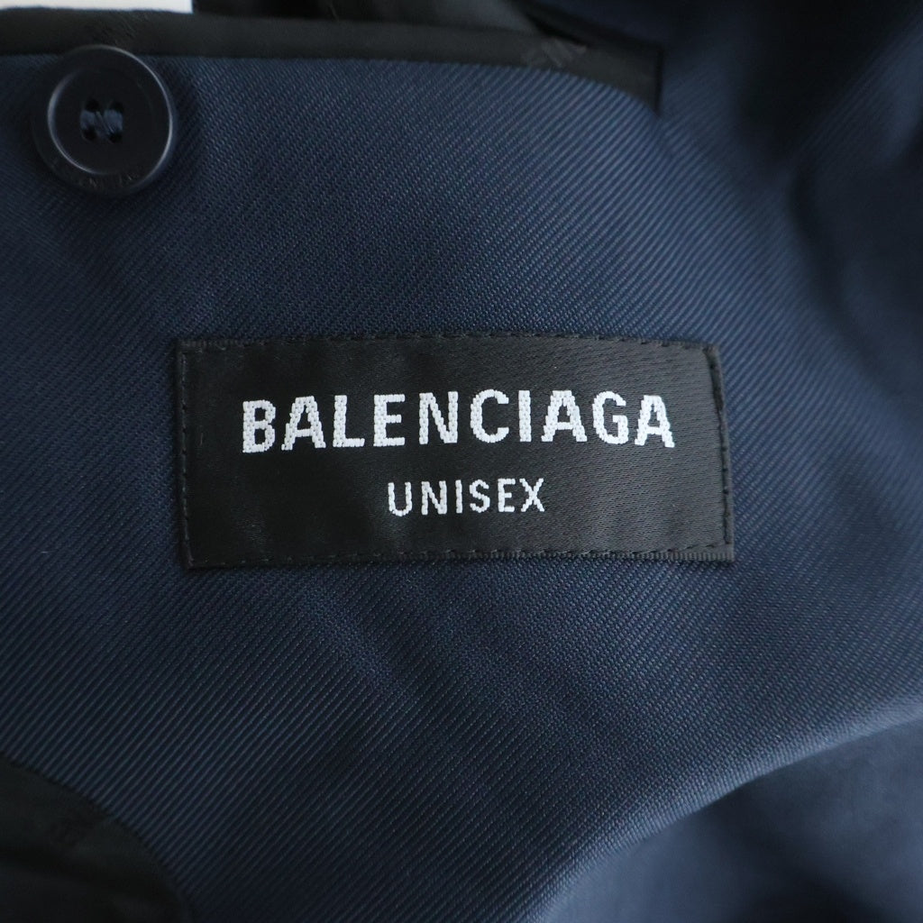 BALENCIAGA(バレンシアガ) NAVY OVERSIZED SINGLE-BREASTED CREASE EFFECT BLAZER ネイビー オーバーシルエット シングルジャケット ブラック 661434 TKT03