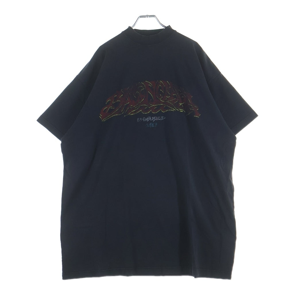 BALENCIAGA(バレンシアガ) ヴィンテージ加工 プリントデザイン クルーネック 半袖Tシャツ カットソー ブラック 739028 TPVM8