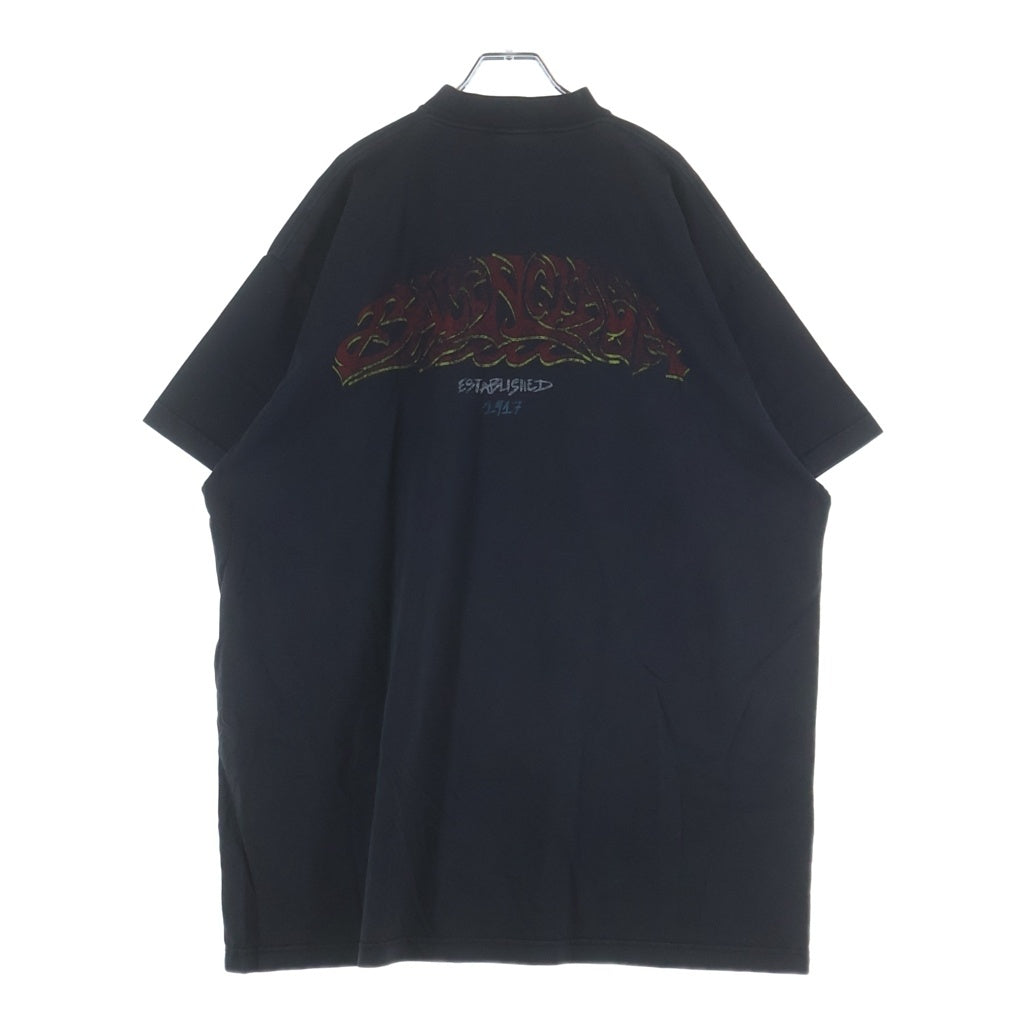 BALENCIAGA(バレンシアガ) ヴィンテージ加工 プリントデザイン クルーネック 半袖Tシャツ カットソー ブラック 739028 TPVM8