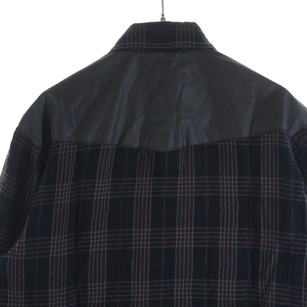 CHROME HEARTS(クロムハーツ) WESTN ウエスタン フローラルクロスボタン レザークロスパッチ ガーゼ 総柄チェック ロングスリーブ 長袖シャツ ブラック/レッド