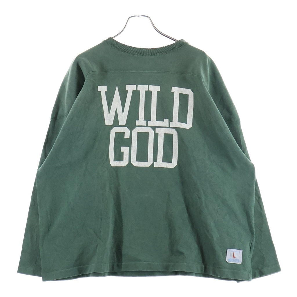 SAINT MICHAEL(セントマイケル) 26SS FOOTBALL SWEAT/WILD GOD フットボール ナンバリング ヴィンテージ加工 クルーネック スウェットトレーナー グリーン SM-MK8-0000-056