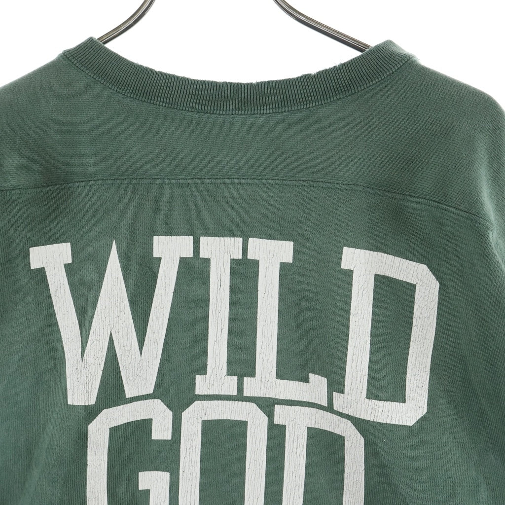 SAINT MICHAEL(セントマイケル) 26SS FOOTBALL SWEAT/WILD GOD フットボール ナンバリング ヴィンテージ加工 クルーネック スウェットトレーナー グリーン SM-MK8-0000-056