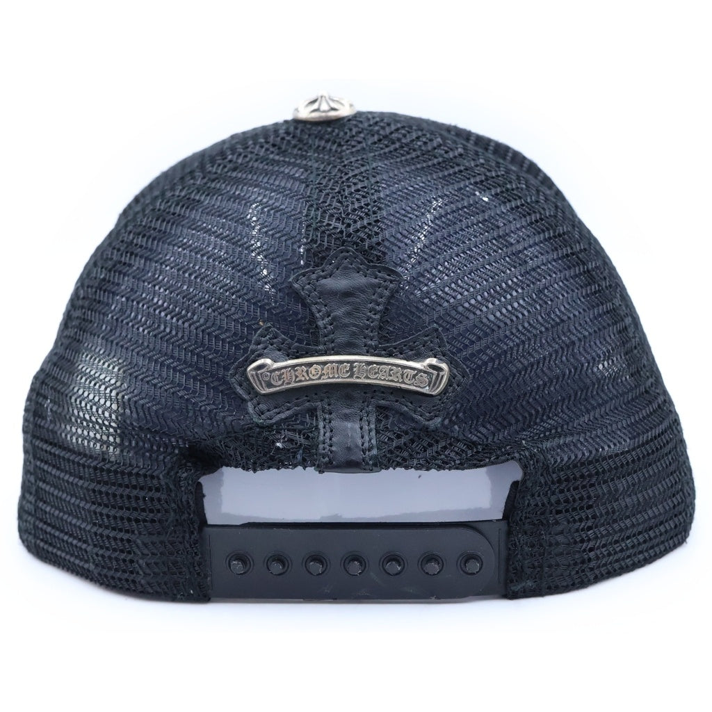CHROME HEARTS(クロムハーツ) TRUCKER CAP レザーパッチトラッカー セメタリークロスパッチクロスボール付メッシュ帽子 ブラック