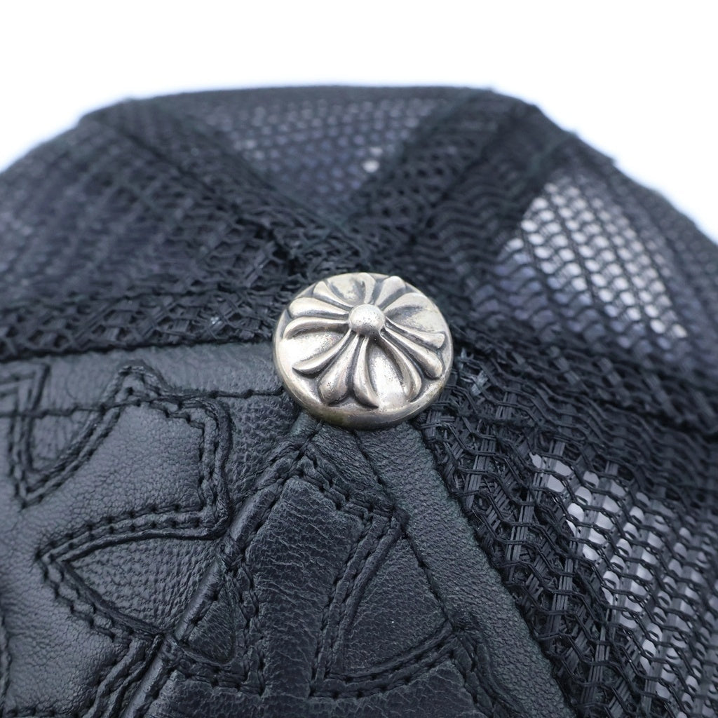 CHROME HEARTS(クロムハーツ) TRUCKER CAP レザーパッチトラッカー セメタリークロスパッチクロスボール付メッシュ帽子 ブラック