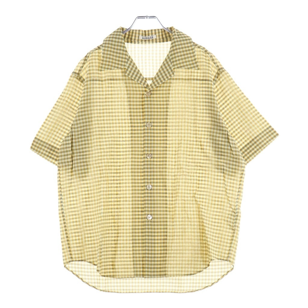 AURALEE(オーラリー) 26SS AIRY LIGHT COTTON CHECK HALF SLEEVED SHIRT チェック柄 オープンカラー半袖シャツ イエロー A26SS02GC
