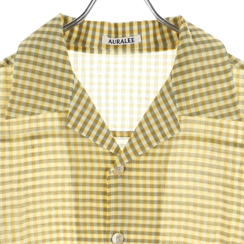 AURALEE(オーラリー) 26SS AIRY LIGHT COTTON CHECK HALF SLEEVED SHIRT チェック柄 オープンカラー半袖シャツ イエロー A26SS02GC