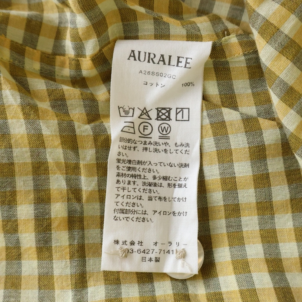 AURALEE(オーラリー) 26SS AIRY LIGHT COTTON CHECK HALF SLEEVED SHIRT チェック柄 オープンカラー半袖シャツ イエロー A26SS02GC