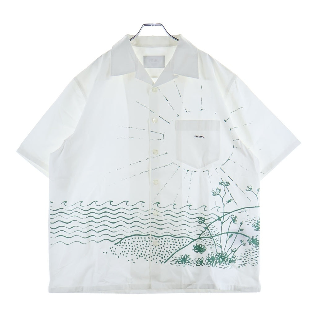 PRADA(プラダ) 26SS Printed Cotton Bowling Shirt グラフィックプリント コットン オープンカラー ボウリング 半袖シャツ ホワイト UCS414 SUMO 184H