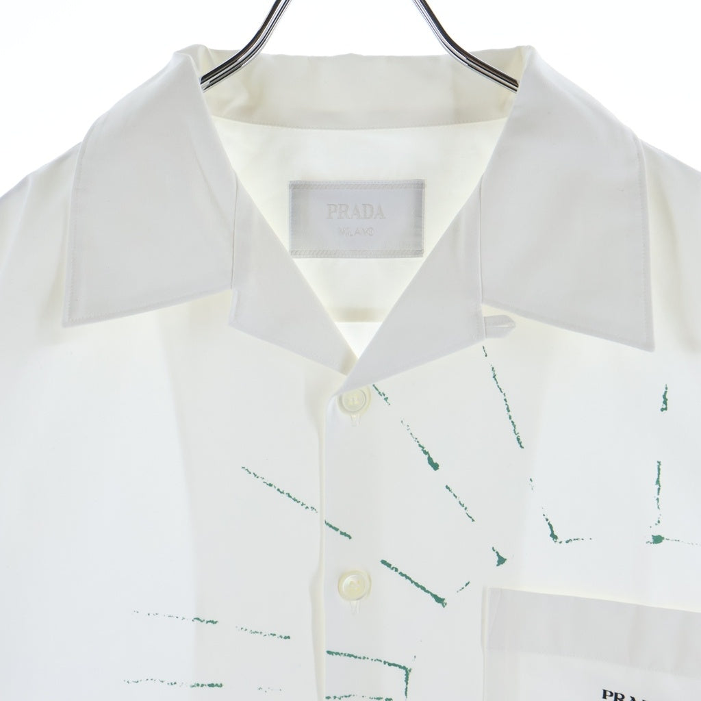 PRADA(プラダ) 26SS Printed Cotton Bowling Shirt グラフィックプリント コットン オープンカラー ボウリング 半袖シャツ ホワイト UCS414 SUMO 184H