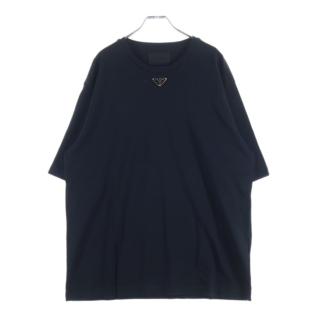 PRADA(プラダ) 23SS トライアングルロゴプレート クルーネック 半袖Tシャツ カットソー ブラック UJN861 S232 240